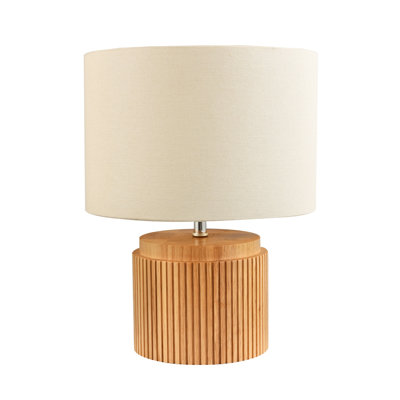Classic And Stylish Real Wooden Table Lamp With Natural Cream Linen Fabric Shade By Metro Lane