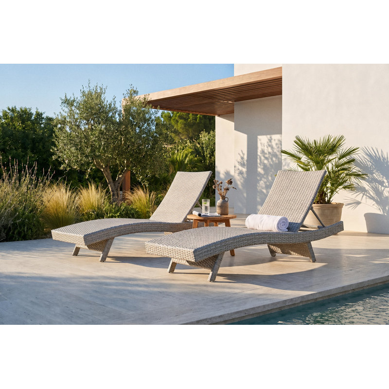 Ensemble de chaises longues d'extérieur en résine tressée Cassian (ensemble de 2) avec dossier réglable et structure en aluminium résistant à la rouille