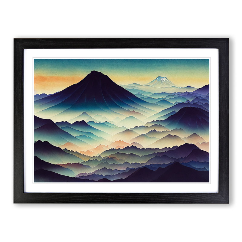 Japanese Mountain Watercolour Vol.2 - Single Picture Frame Print, Black Framed, 34cm H x 46cm W x 2cm D
