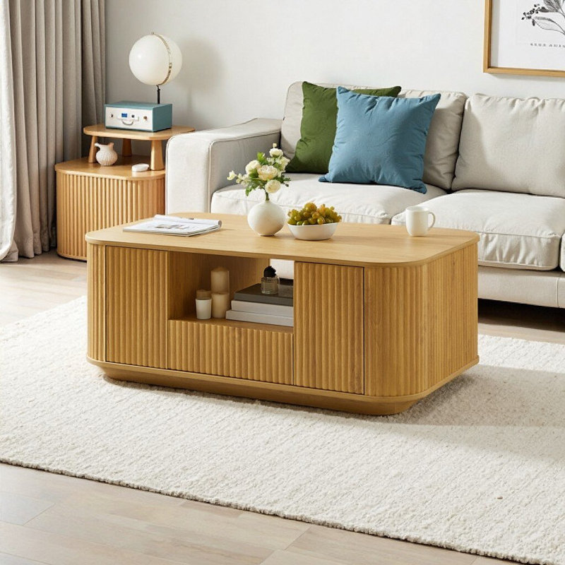 Table basse ovale de luxe moderne avec tiroirs, compartiments de rangement et conception incurvée pour les salons et les bureaux