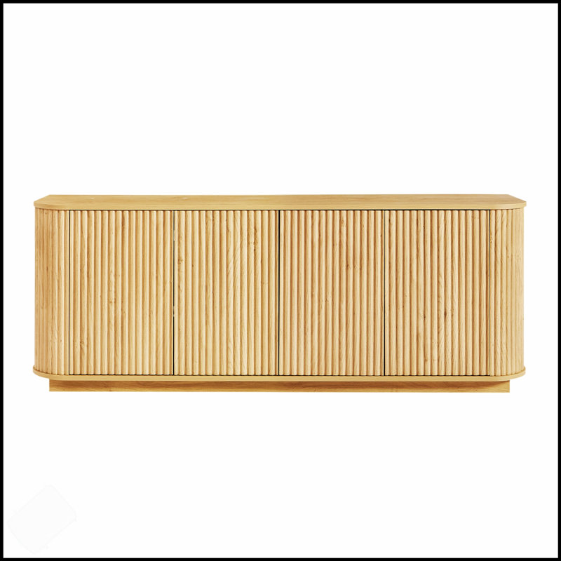 Contemporary Wave Pattern Sideboard Storage Cabinet, Natural Finish, Ideal For Kitchen, Bedroom, And Entryway, 64''W X 15''D X 24''H