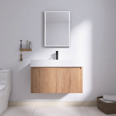  Parnby 36" Modern Wall Mounted Bathroom Vanity with Resin Sink, Soft-Close Doors