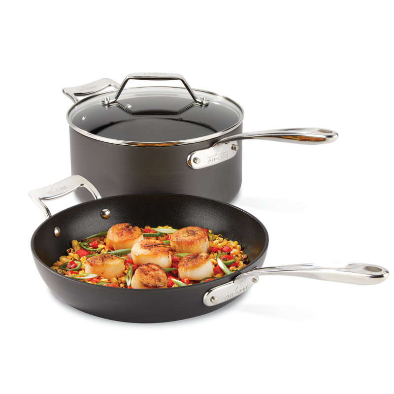 All-Clad Essentials 3 Piece Hard-Anodized Aluminum Non Stick Cookware Set with Lids