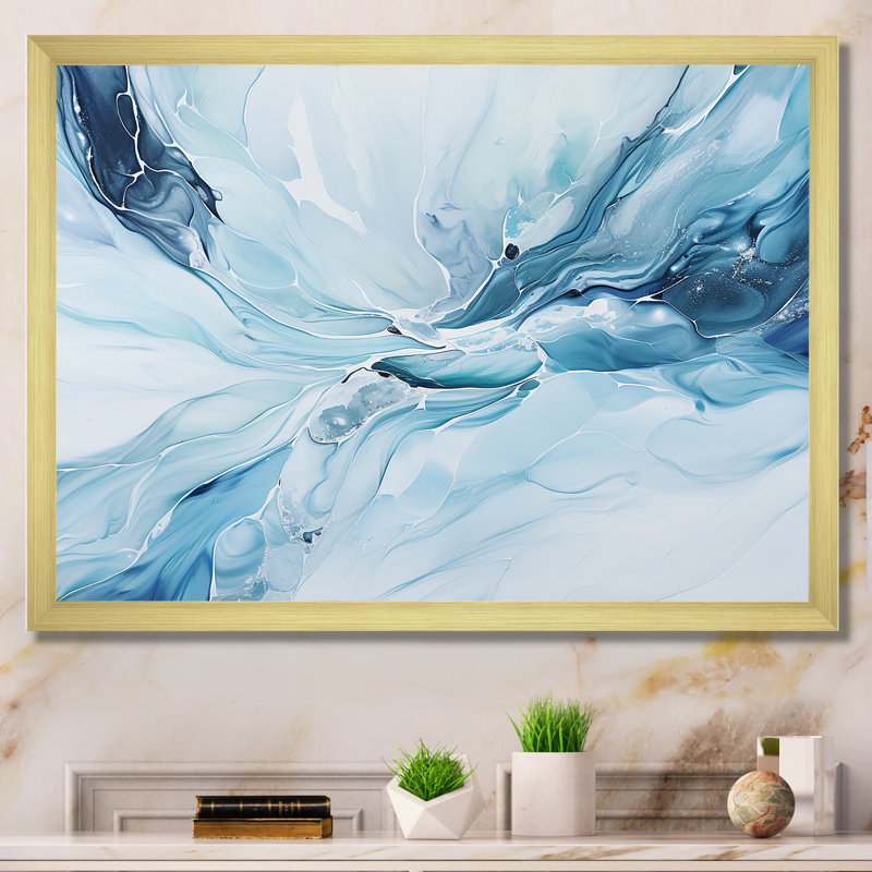 «White and Blue Glacier Charm», impression sur toile abstraite, Cadre doré simple, H 24 po x l 32 po x P 1 po