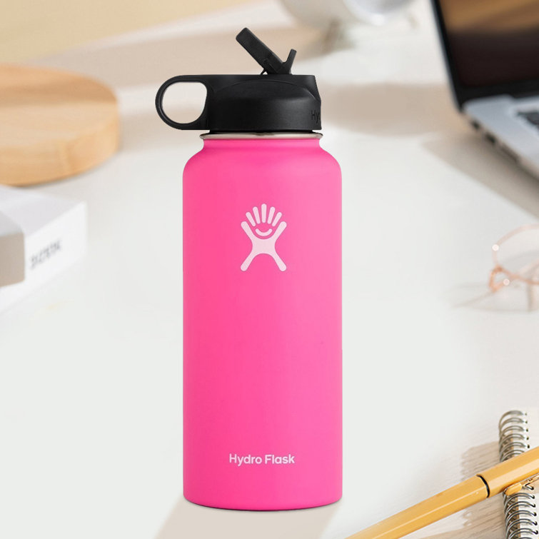 Hydro Flask Wide Mouth 32oz Water Bottle, Straw Lid, Stainless Steel - Old Design Peaceful Valley Color: Light Pink