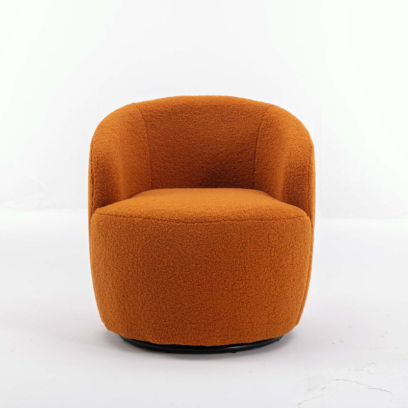 Swivel Accent Armchair Barrel Chair With Powder Coating Metal Ring, Teddy Caramel