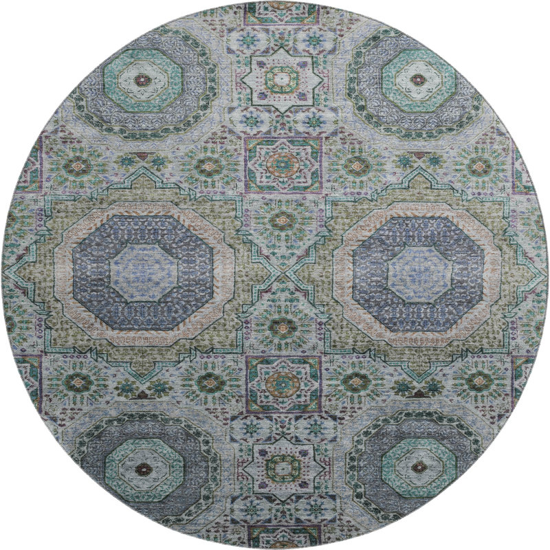 Premium Machine Washable Mayfield AMF1923 Panels Rug, Round 8'