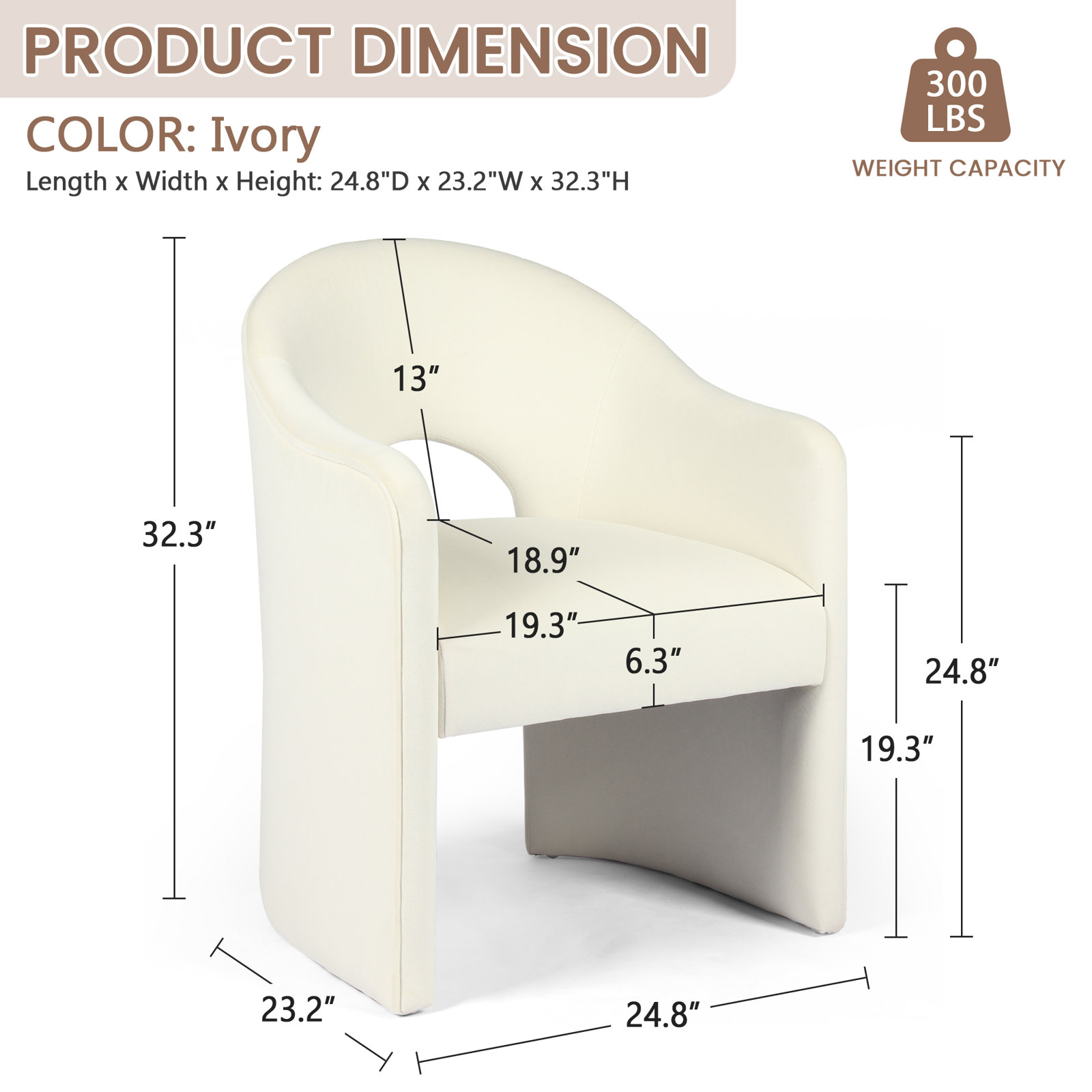 Estrela Velvet Dining Armchair, Ivory