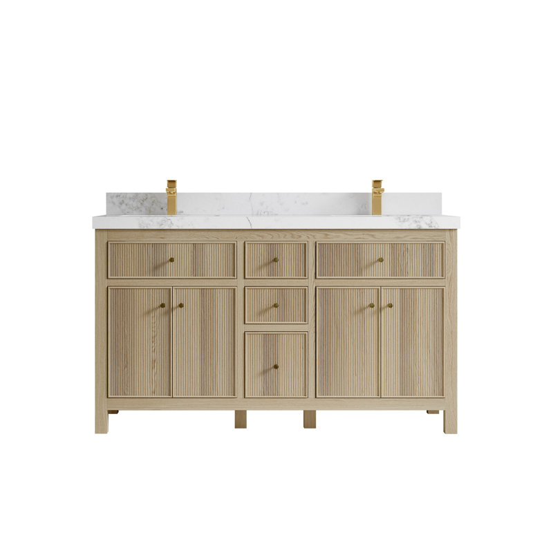 Meuble-lavabo double 60 po avec comptoir en quartz 60 po, Calacatta Nuvo