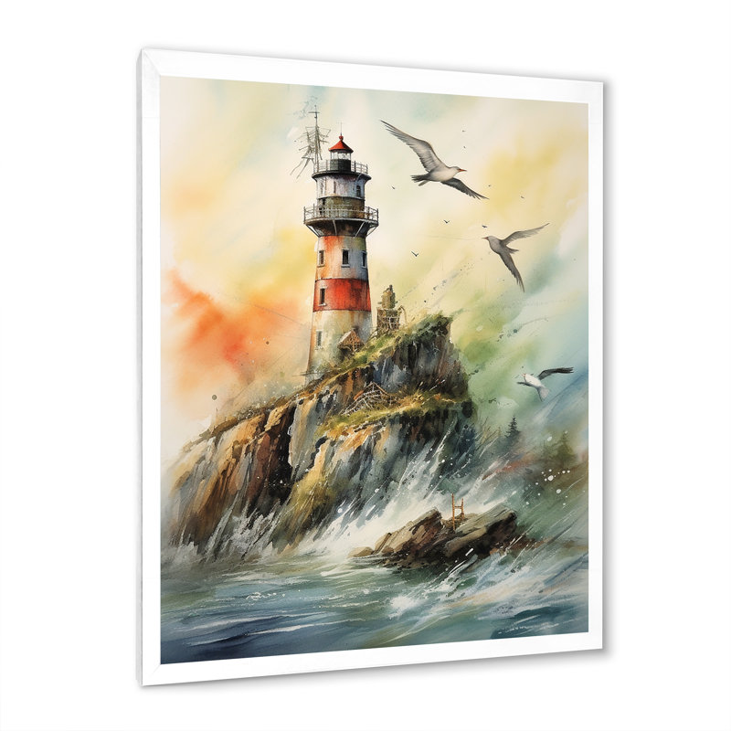 Océan tour de guet V sur toile, Cadre simple blanc, H 20 po x l 12 po x P 1 po