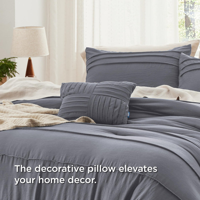 Bedsure Pinch Pleat Comforter Set Boho Bed-in-A-Bag Bedding Set with  Pillowcases for All Season, Dark Gray
