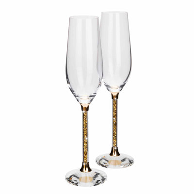 Sparkles Home | Vetrina Stem Toasting Flutes | Crystal Wine Glasses | Rhinestone Accents