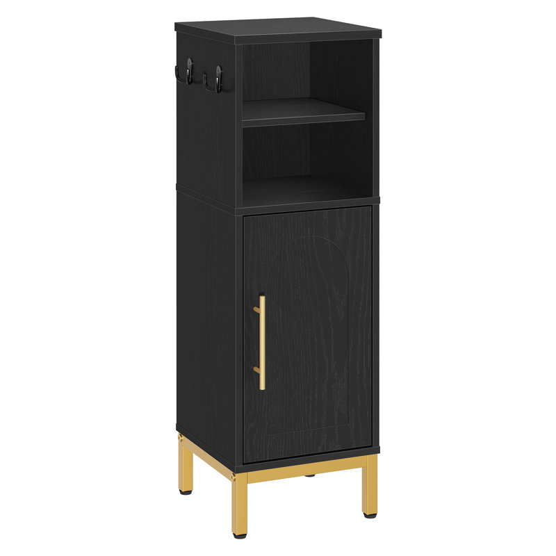 Small Bathroom Storage Cabinet, Freestanding Bathroom Storage Unit with Door and Adjustable Shelf, Narrow Toilet Paper Cabinet with Open Storage Space, with Hooks