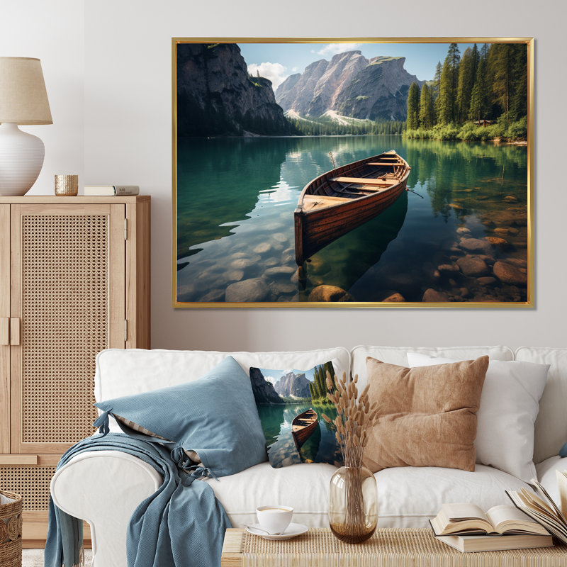 Italie, Lago Di Braies - impressions sur toile, paysages, H 12 po x l 20 po x P 1 po, Cadre flottant doré