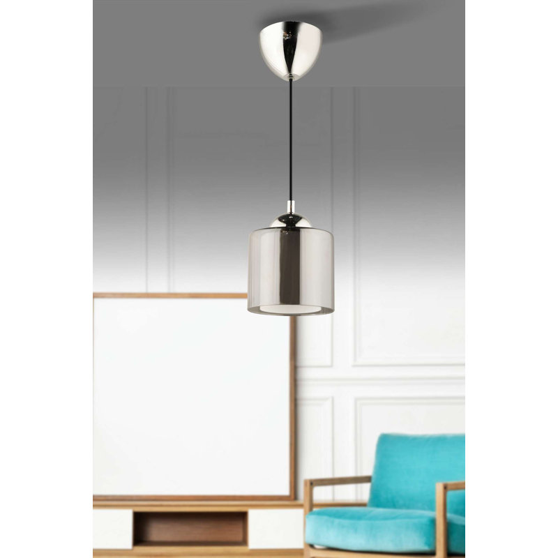 Modern Chandelier Light Fixture, Grey & Chrome Finish, 12 x 12 x 27-70 inches | Durable Plastic Body, E27 Socket (Max 40W) | Stylish Lighting for Living Room, Dining Room & Entryway | IP20 Rated, Bulb Not Included