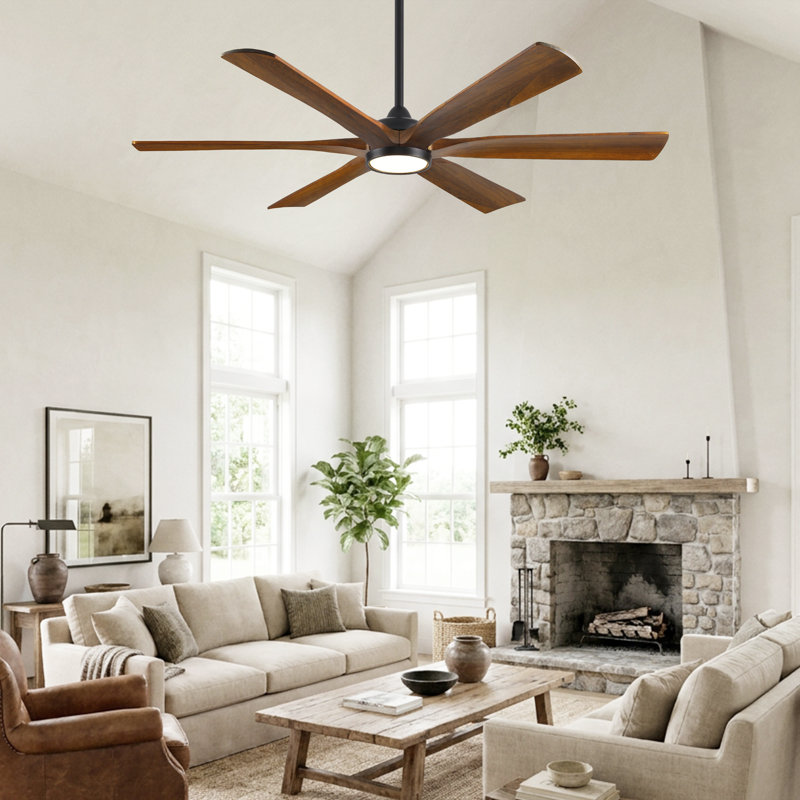 6-Blade Solid Wood Ceiling Fan With Light And Remote, Reversible Quiet DC Motor, 6-Speed Indoor Ceiling Fan, Dimmable LED With 3 CCT, 52/60/72 Inch