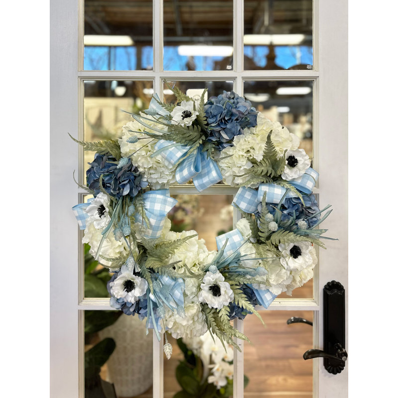 27" Spring Wreath with Anemones, Hydrangeas and Ferns