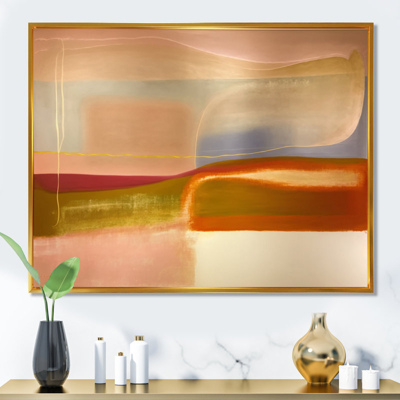 Arslaan - Art mural abstrait sur toile, H 16 po x l 32 po x P 1 po, Cadre flottant doré
