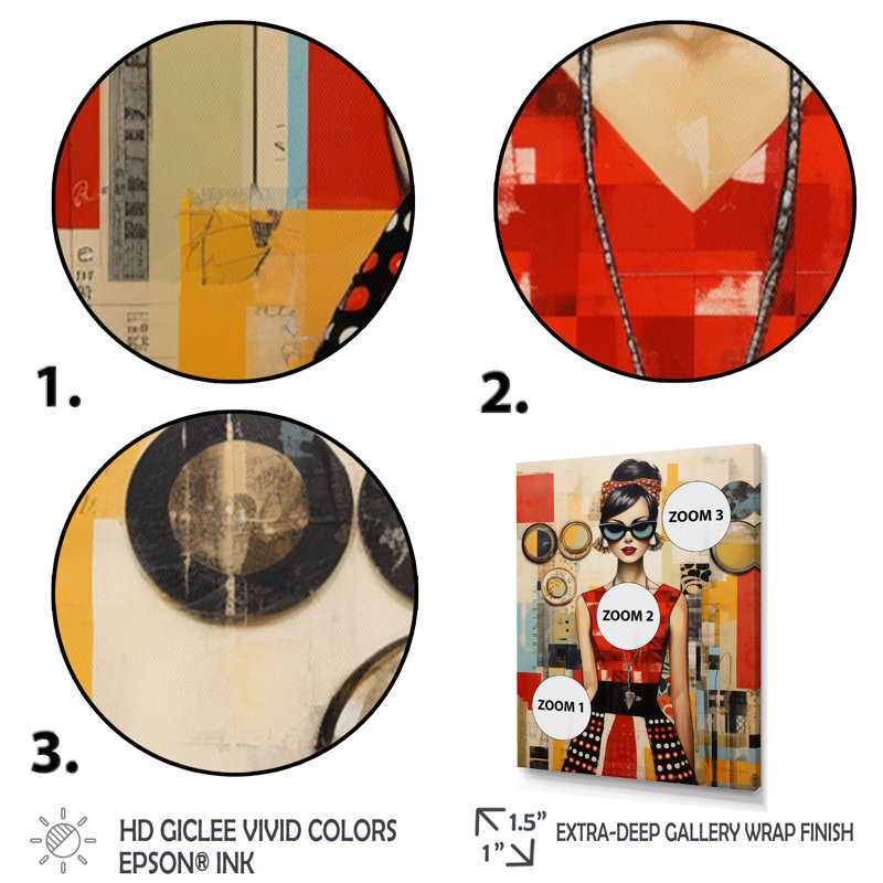 Mid Century Retro Woman Portrait V - Abstract Midcentury, art mural encadré, Cadre photo noir, H 20 po x l 12 po x P 1 po