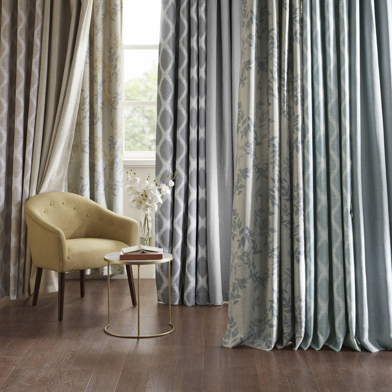 Blakesly Printed Ikat Blackout Single Curtain Panel, Aqua, 50" W x 95" L