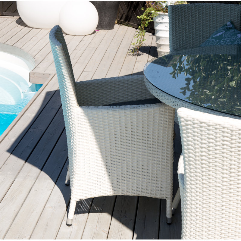 Newlin Patio Dining Armchair with Cushion, White/Grey