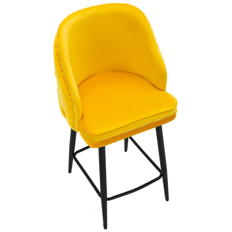 Atka Upholstered Counter Stool with Metal Frame, Mustard