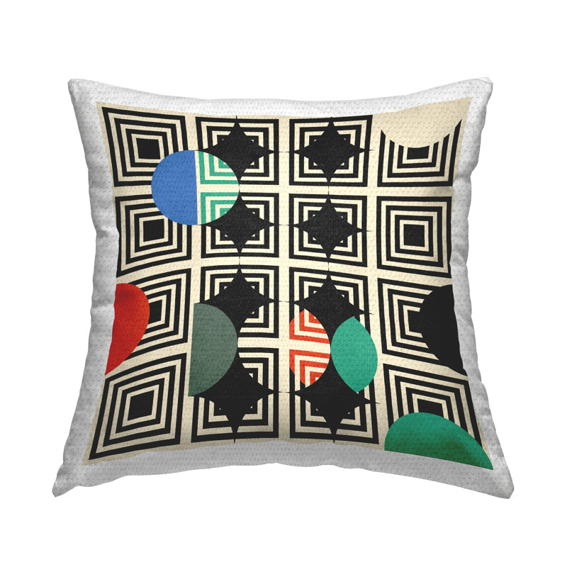 Coussin extérieur rétro à motif géométrique de cercles superposés et de cercles par Daphne Polselli