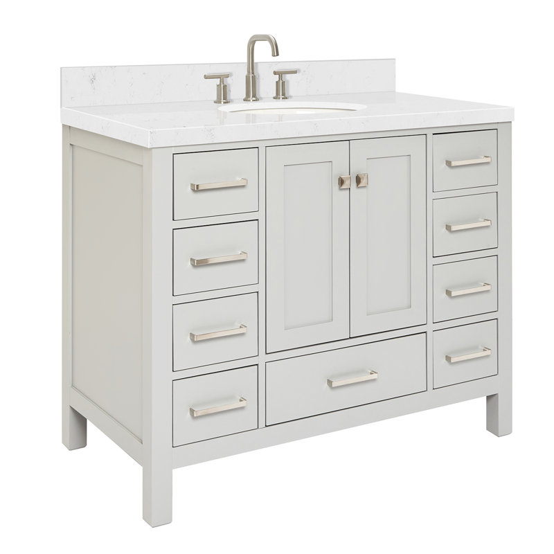  Meuble-lavabo simple 42,25 po avec comptoir en quartz, Gris / Nickel brossé