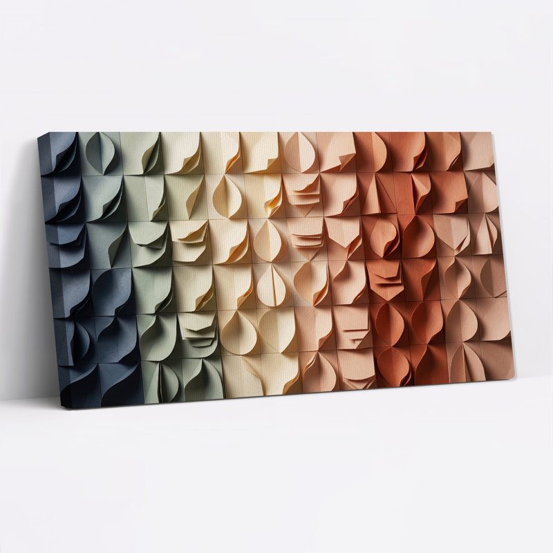 Plis de papier géométriques dégradés de bleu à terracotta, 46“W x 24”H