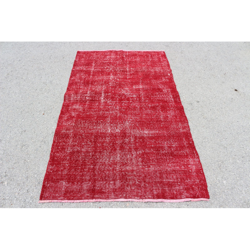 Tapis vintage rétro en laine turque rouge pour la chambre à coucher et les espaces organiques