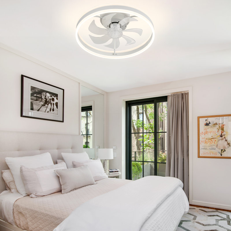 Ventilateur de plafond encastré moderne 20 "avec éclairage à DEL à intensité variable et commande par APP Ventilateur de moteur à courant continu réversible LowProfile pour chambre à coucher Ikeoluwa