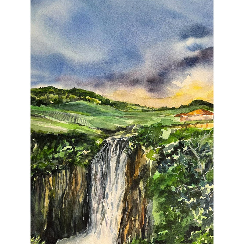 View Of Beautiful Waterfall | Watercolor On Paper | By Vaishali Singh