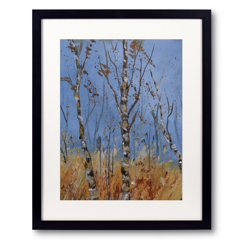 Aspen Trees par Pol Ledent - Peinture, H 31,25 po x l 25,25 po, Papier avec cadre noir