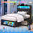 Upholstered Platform Bed with Storage Headboard , 2 Storage Drawers & Footboard Cabinet, Charging Station and LED Lights-15558493-15558498