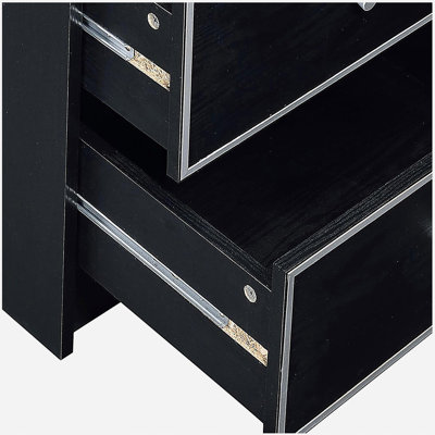 Armoire de chevet 2 tiroirs noire et argentée