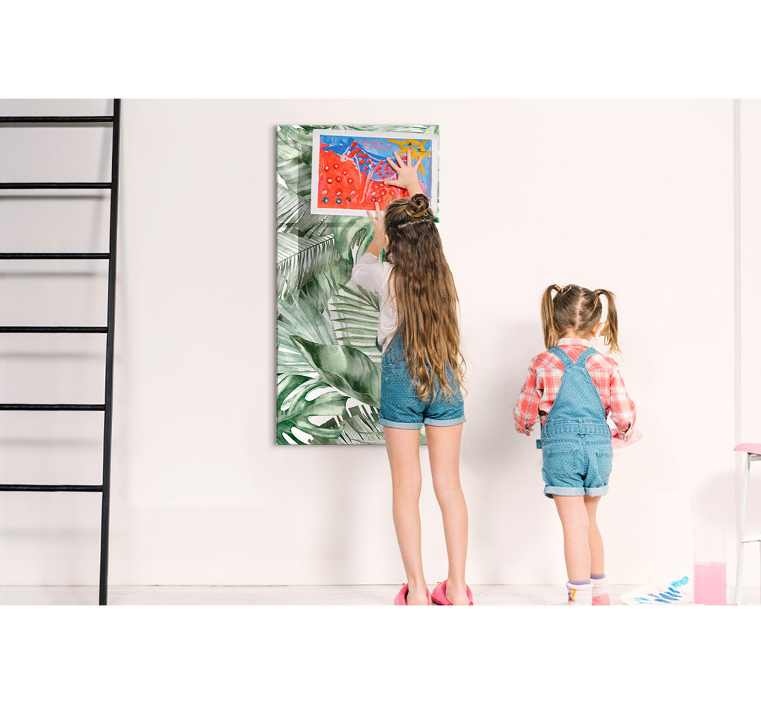 Magnetic Memo Board Whiteboard - 60 x 120 cm - With Marker and Magnets - Watercolor leaves