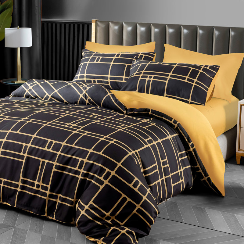 Ultra Soft Microfiber Duvet Cover Set Hypoallergenic Reversible Bedding with Secure Zipper Closure, Gold