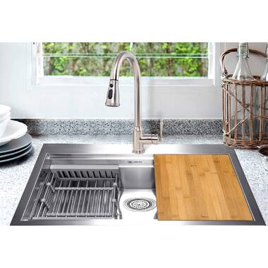 Delta - Rivet 25in Workstation Kitchen Sink Drop-In Top Mount 16 Gauge Stainless Steel Single Bowl with Workflow Ledge and Accessories