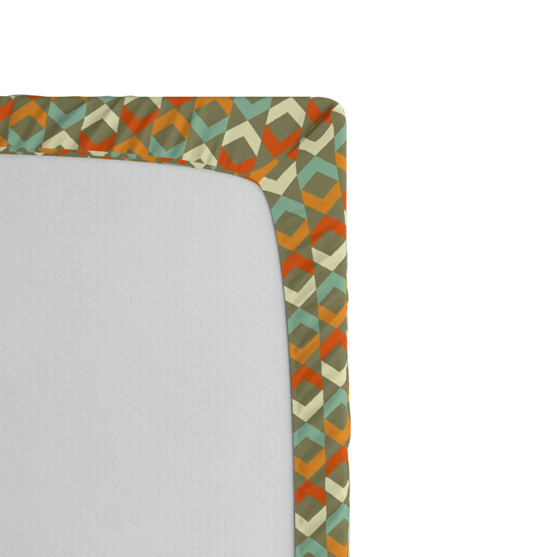 Microfiber Geometric Fitted Sheet, Twin XL Fitted Sheet, Orange/Gray/Aqua Geometric 1