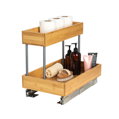 Elizandra Glidez Steel and Bamboo Pull-Out/Slide-Out Storage Organizer for Under Sink or Cabinet Use - 2 -Tier Design - Fits Standard Size Cabinet or Shelf