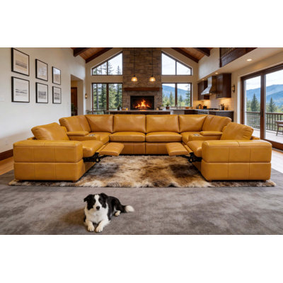 Canapé modulaire en cuir de qualité supérieure avec deux fauteuils inclinables et console