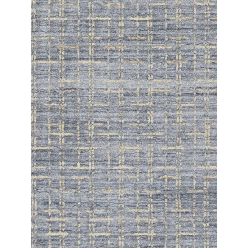 Tapis rayé bleu / jaune en coton / soie 9 pi x 12 pi Hoekstra