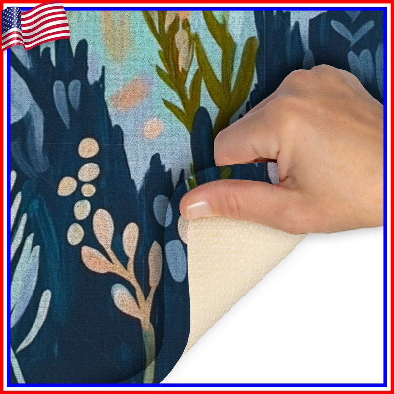 Tapis de bain Botanical Boho, Simple - L 34 po x l 21 po, Blue/Pink Abstract/Floral