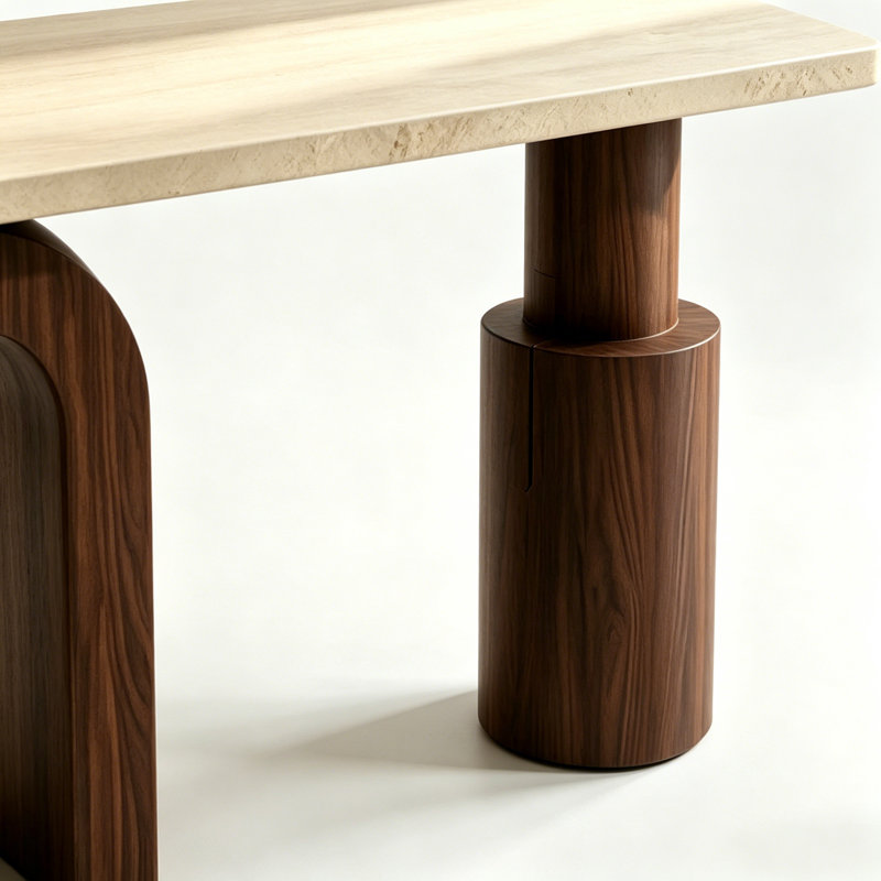 Console Mid-Century moderne, H 31,5 po x l 63 po x P 15,7 po, Marron foncé