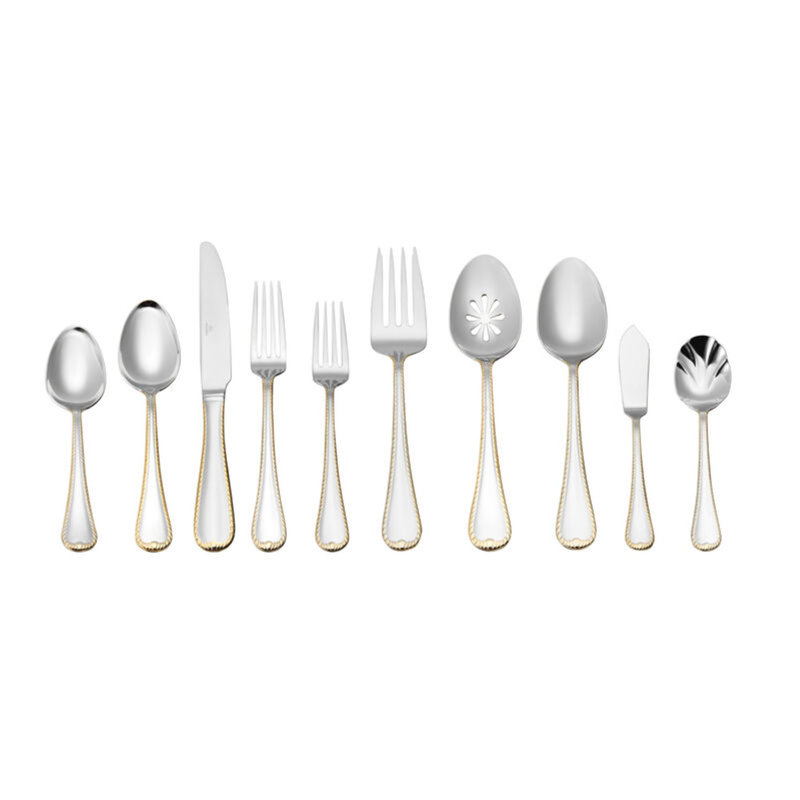 Gold Accent Cameo 65-Piece Stainless-Steel Flatware Set, Service for 12