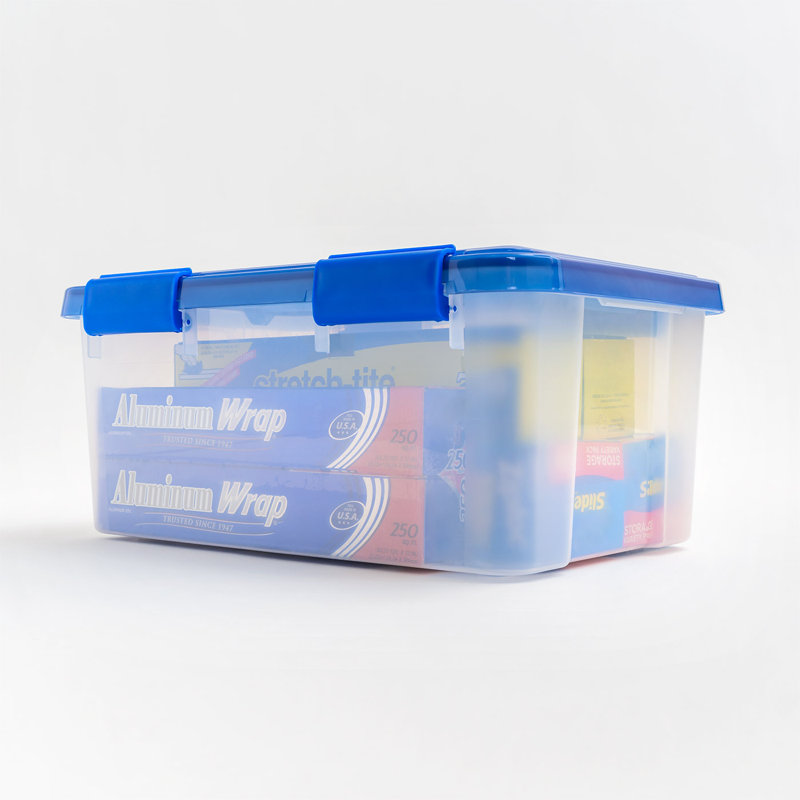 19 Quart Clear Plastic Stackable Storage Bins with Blue Lids