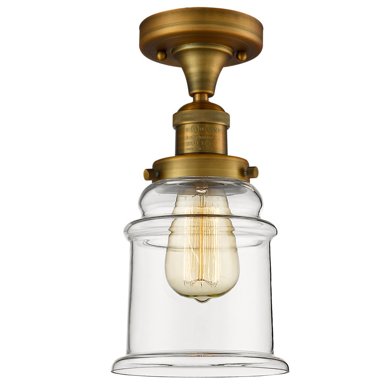 Plafonnier semi-encastré cylindrique simple 6 po Arley, Transparent, Ampoule DEL 6 watts Vinage, Laiton brossé