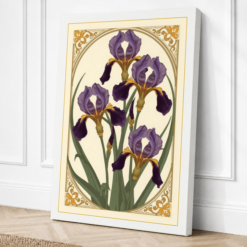 Iris Study in Gold Botanical 1 Piece Wrapped Canvas Wall Art, 30x20 - 76.2 x 50.8 cm, Sage Border