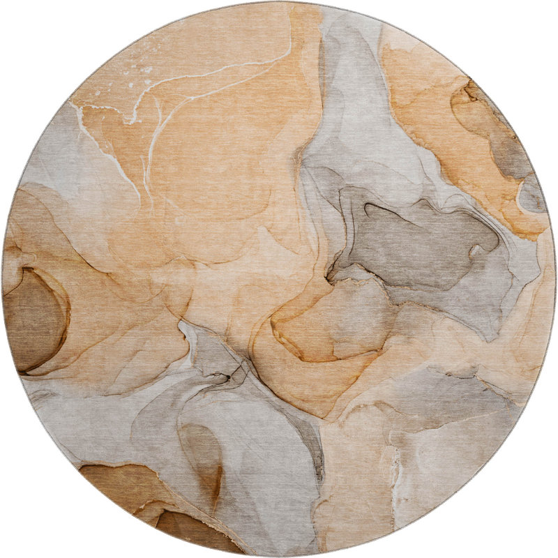 Tapis orange lavable à la machine de qualité supérieure 9 pi x 12 pi Cerrito AMF504, Rond 8 pi