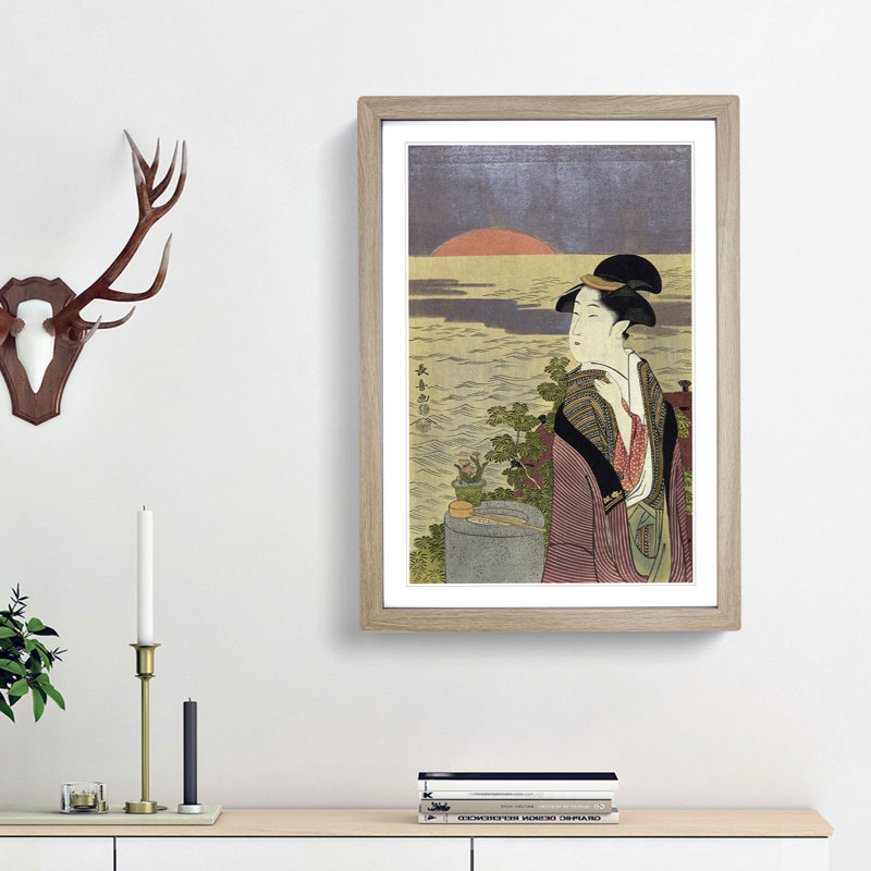 First Sunrise by Eishosai Choki - Picture Frame Art Print, 36cm H x 27cm W x 2cm D, Oak Framed